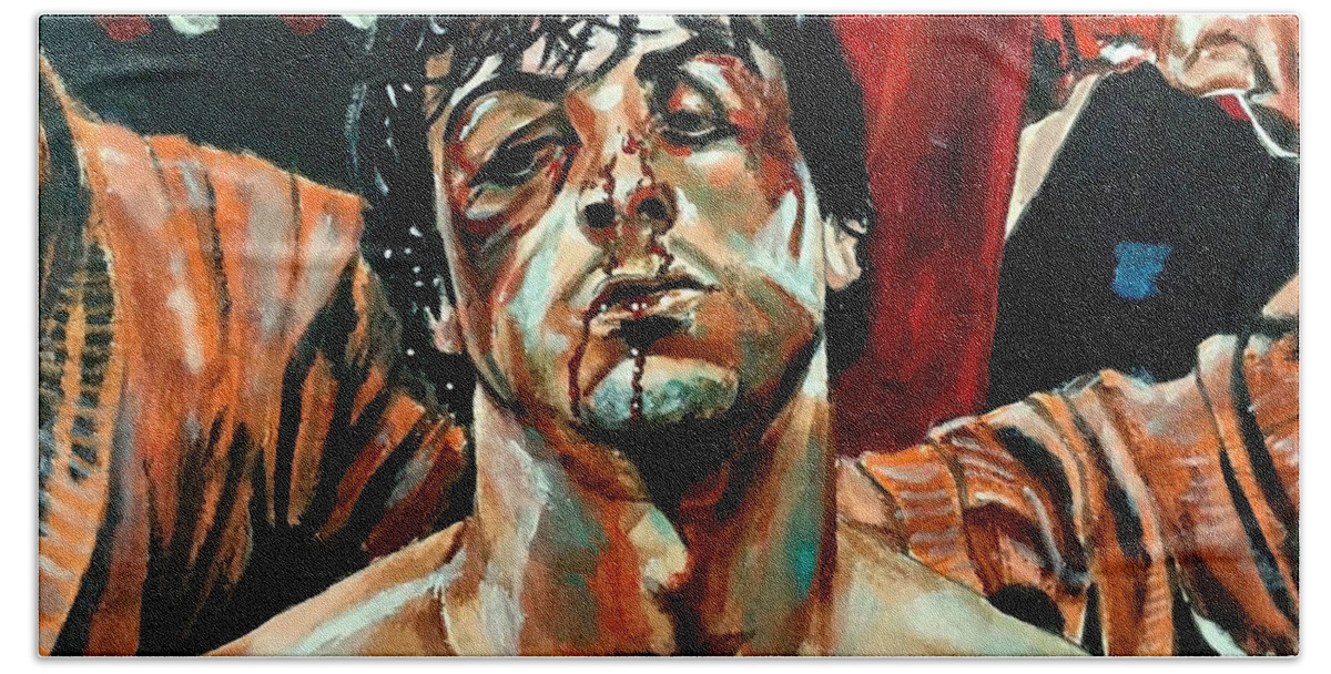 Rocky Bath Towel featuring the painting Rocky by Joel Tesch