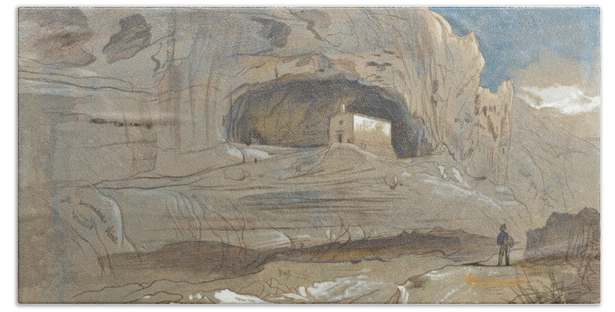 English Art Bath Towel featuring the drawing Rocky Valley of Mosta, Malta, One-Thirty p.m. by Edward Lear