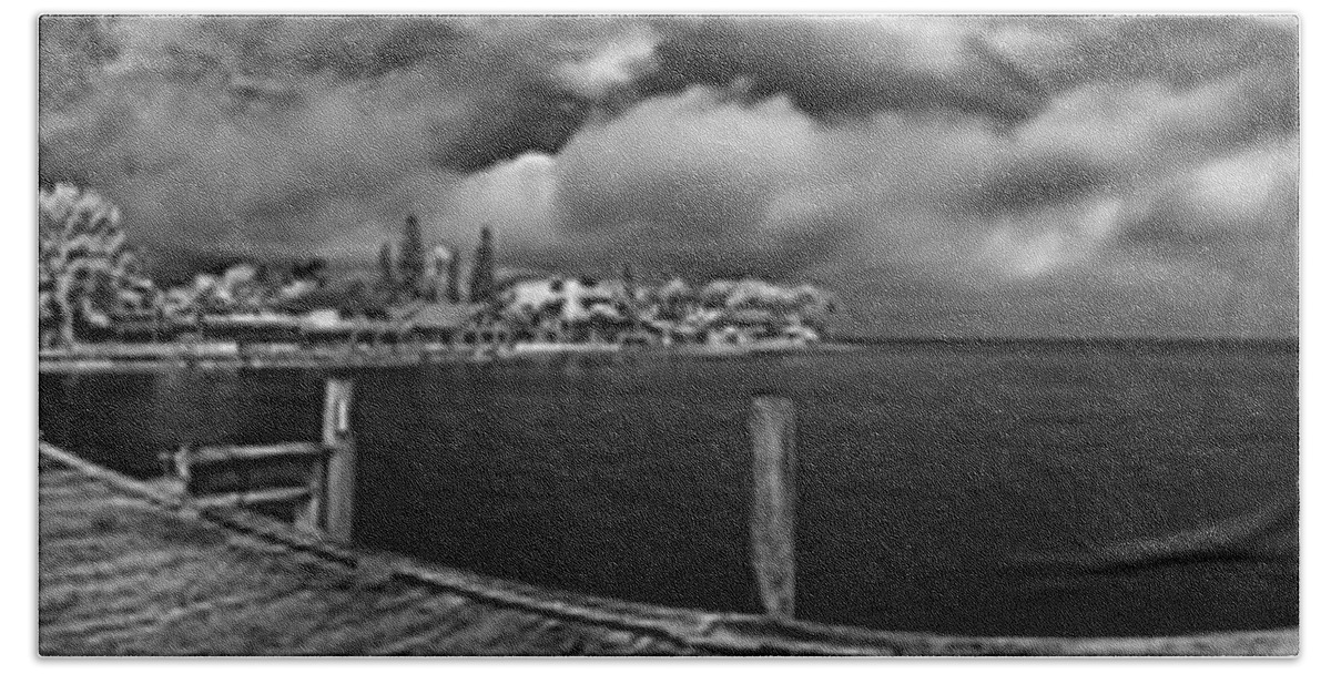 Panorama Hand Towel featuring the photograph Rod And Reel Pier in Infrared by Rolf Bertram
