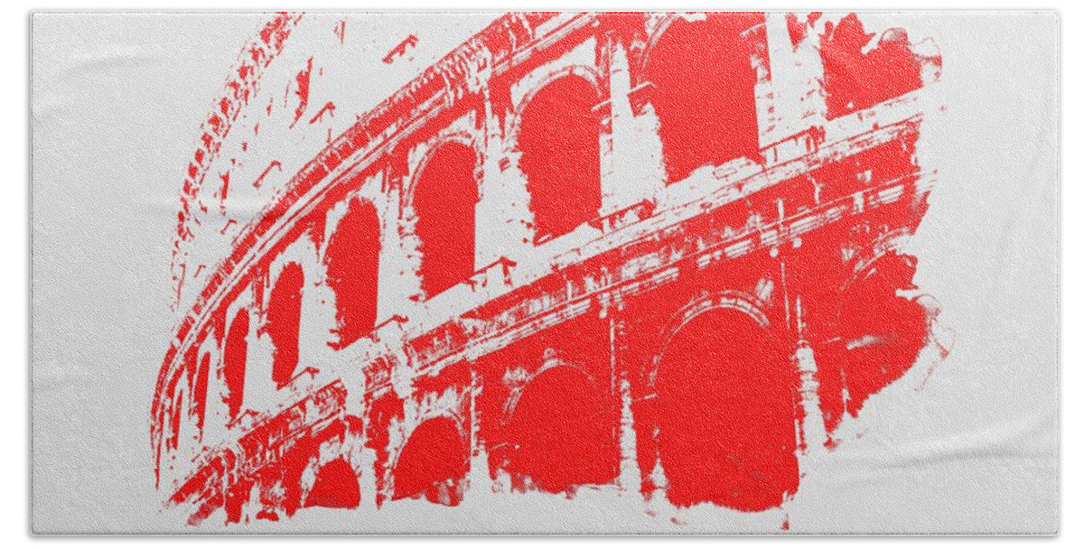 Roman Colosseum Bath Towel featuring the painting Roman Colosseum View by AM FineArtPrints