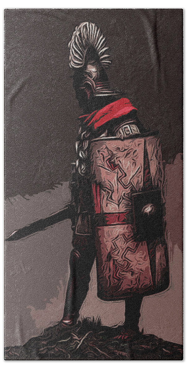 Ancient Roman Hand Towel featuring the painting Roman Empire - Legionary by AM FineArtPrints