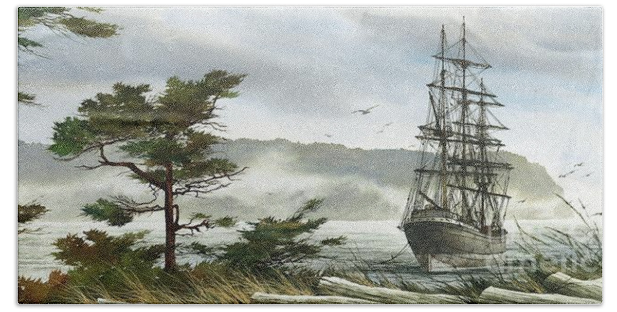 Tall Ship Bath Towel featuring the painting Romance of Sailing by James Williamson
