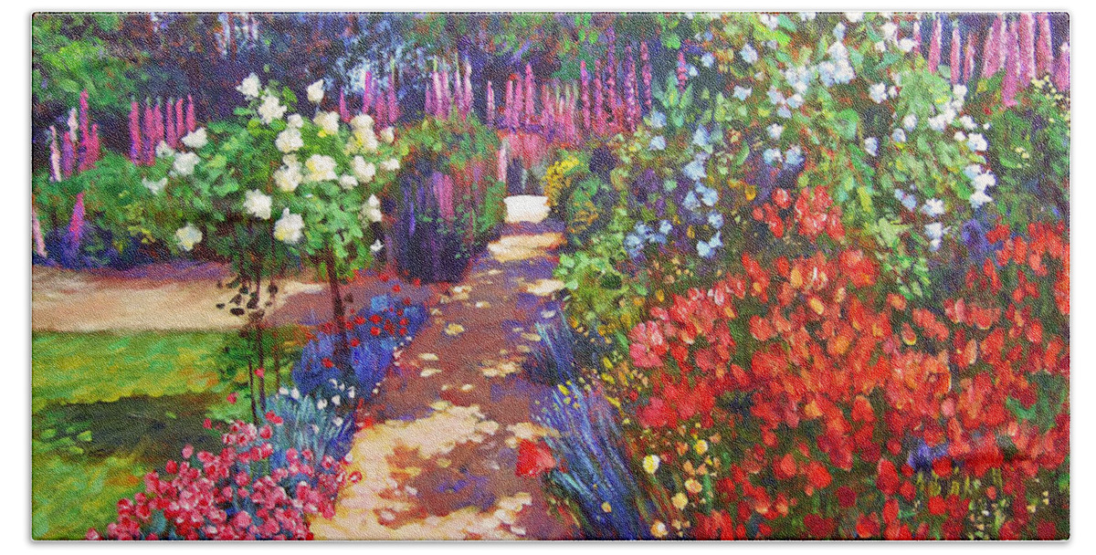 Impressionism Bath Towel featuring the painting Romantic Garden Walk by David Lloyd Glover