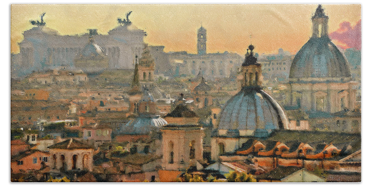 Rome Bath Towel featuring the photograph Rome Cityscape - 03 by AM FineArtPrints