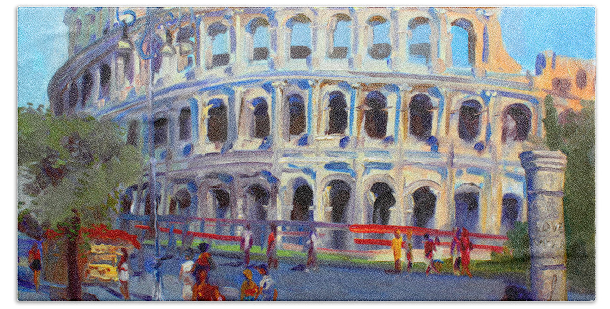 Anfiteatro Flavio Hand Towel featuring the painting Rome Colosseum by Ylli Haruni