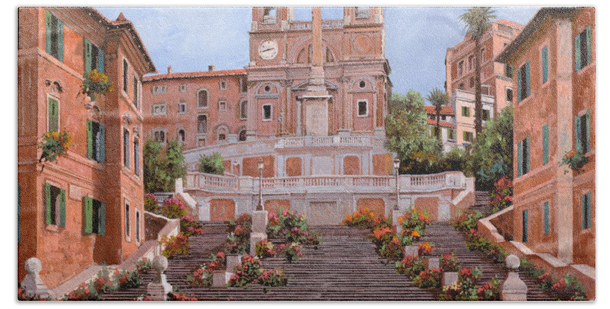 Rome Hand Towel featuring the painting Rome-Piazza di Spagna by Guido Borelli