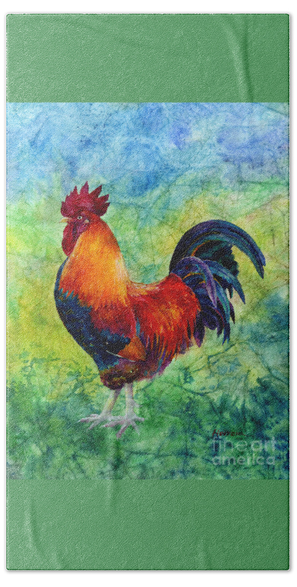 Rooster Bath Sheet featuring the painting Rooster 2 by Hailey E Herrera