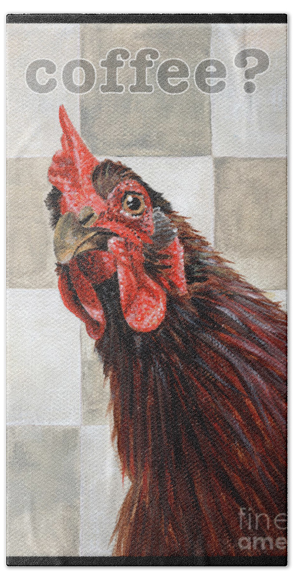 Rooster Hand Towel featuring the painting Rooster Coffee by Annie Troe