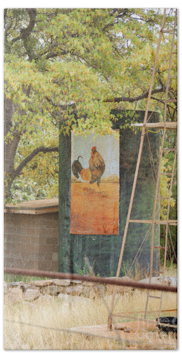 Fine Art Bath Towel featuring the photograph Rooster Water Tank by Donna Greene