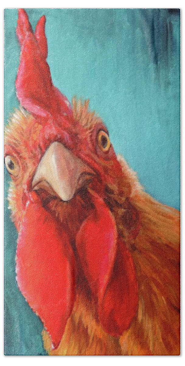 Roosters Hand Towel featuring the painting Rooster with Attitude by Dottie Dracos
