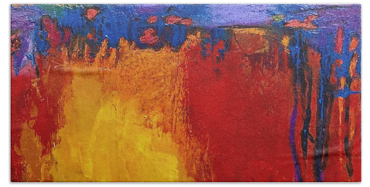 Abstract Bath Towel featuring the painting Roots by Mary Mirabal