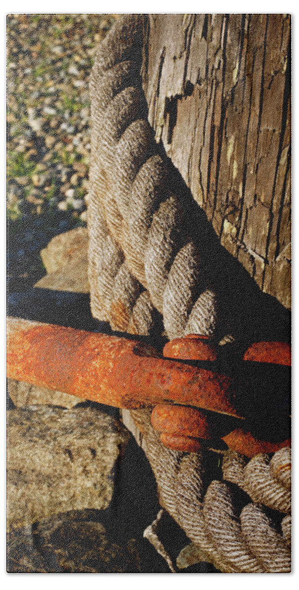 Rope Bath Towel featuring the photograph Rope and Rust - 365-347 by Inge Riis McDonald