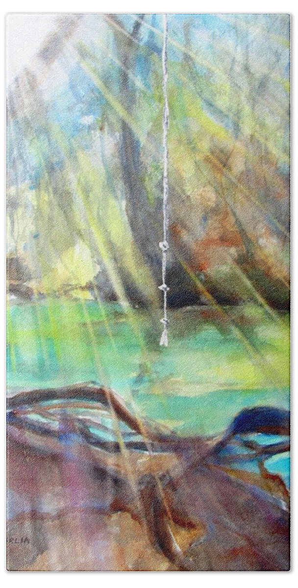 Rope Swing Hand Towel featuring the painting Rope Swing by Carlin Blahnik CarlinArtWatercolor