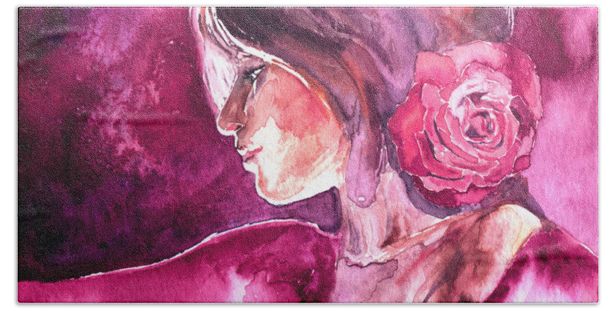 Rose Bath Towel featuring the painting Rosa by Ragen Mendenhall