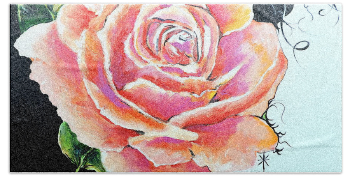Flora Hand Towel featuring the painting Rose by Jodie Marie Anne Richardson Traugott     aka jm-ART