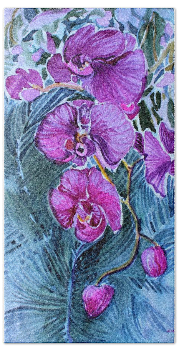 Orchids Hand Towel featuring the painting Rose Orchids by Mindy Newman