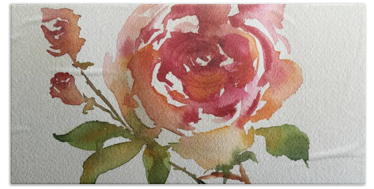Watercolor Hand Towel featuring the painting Roses Are Red by Bonny Butler