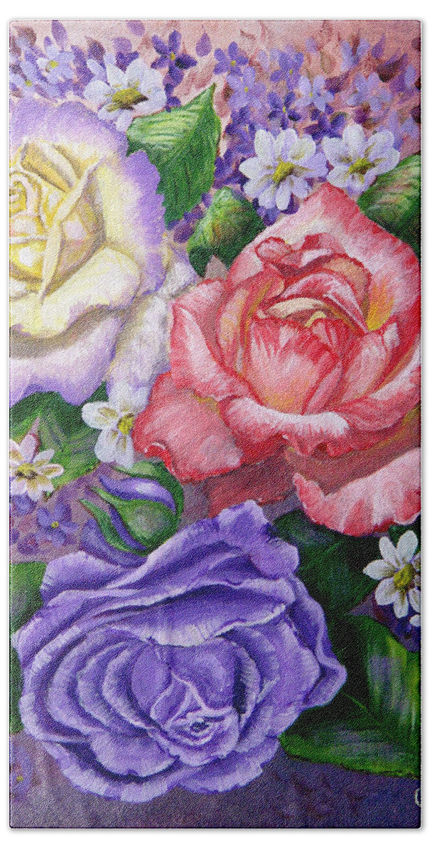 Rose Bath Towel featuring the painting Roses by Quwatha Valentine