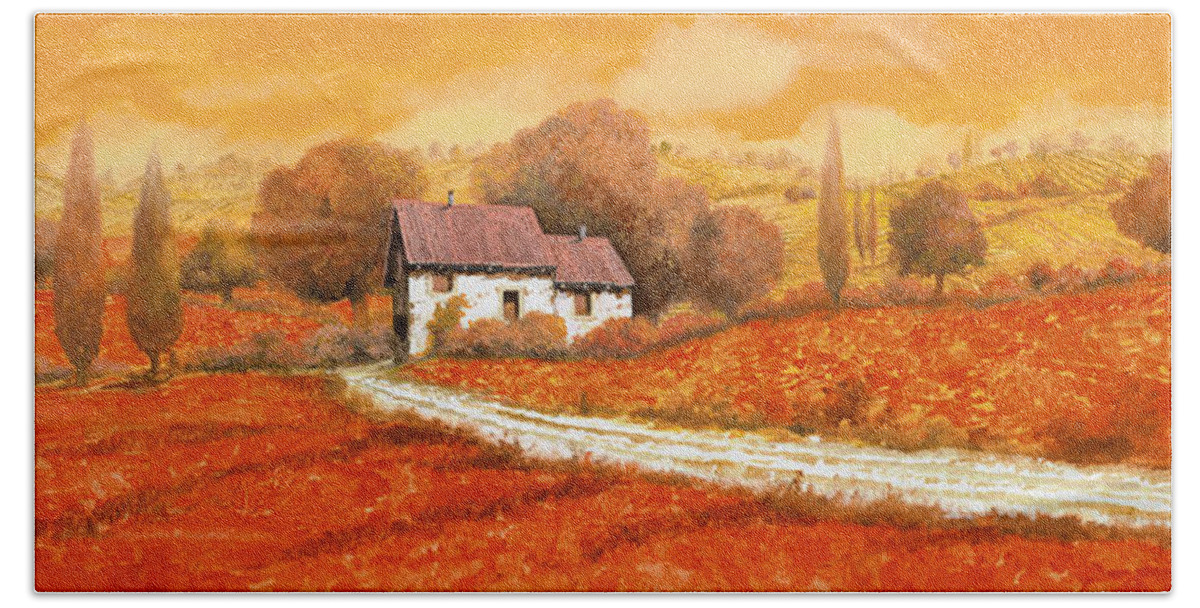 Tuscany Hand Towel featuring the painting I papaveri rossi by Guido Borelli