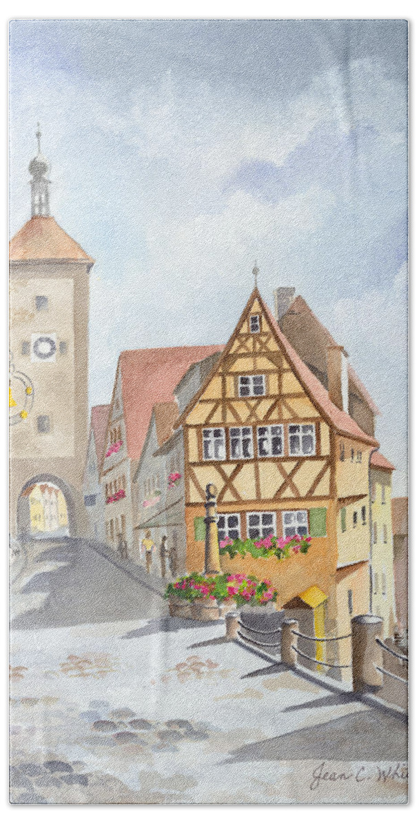 Rothenburg Hand Towel featuring the painting Rothenburg in Germany by Jean Walker White
