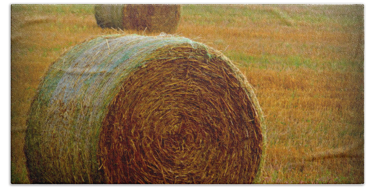 Hay Hand Towel featuring the photograph Round Hay Bales by Kimberly Woyak