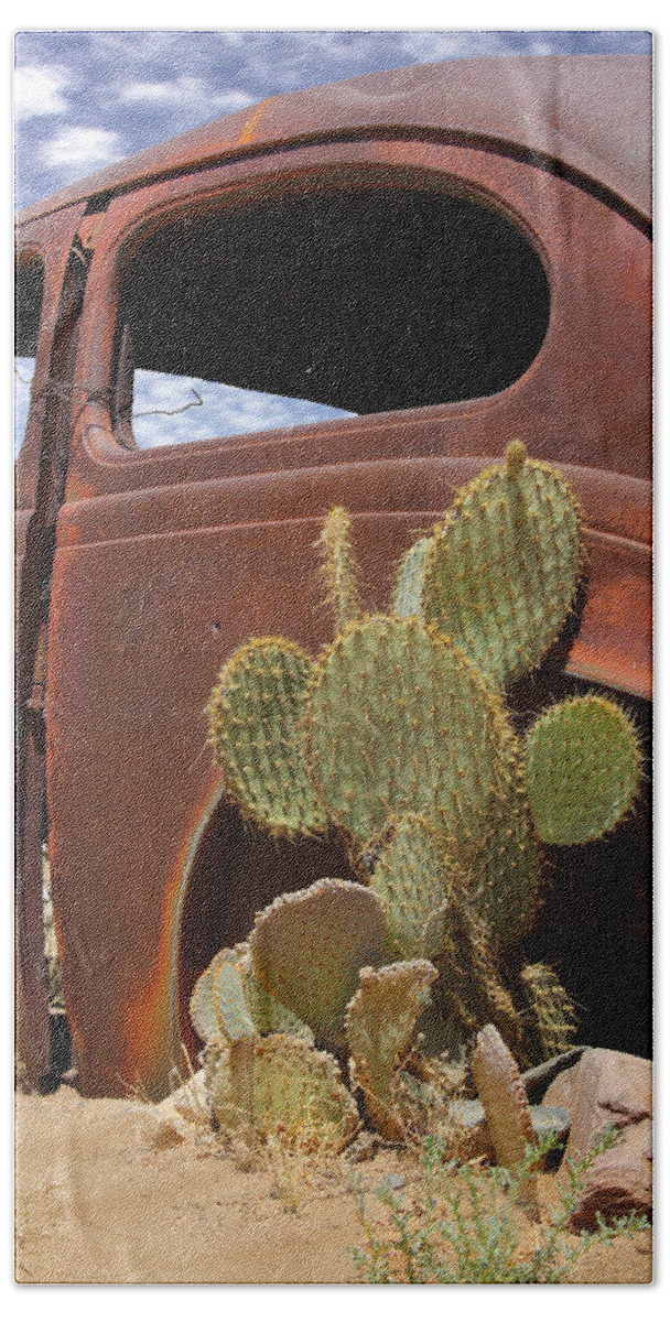 Southwest Bath Towel featuring the photograph Route 66 Cactus by Mike McGlothlen