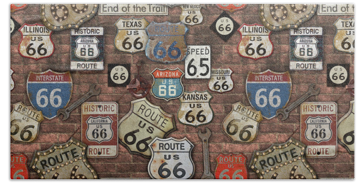 Route 66 Bath Towel featuring the painting Route 66-JP3956-B by Jean Plout