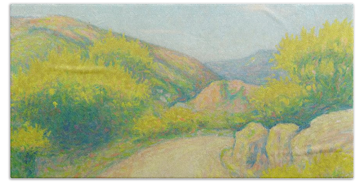 Achille Lauge (arzens 1861 - 1944 Cailhau) Route De Campagne. 1928. Bath Towel featuring the painting Route de campagne by Celestial Images