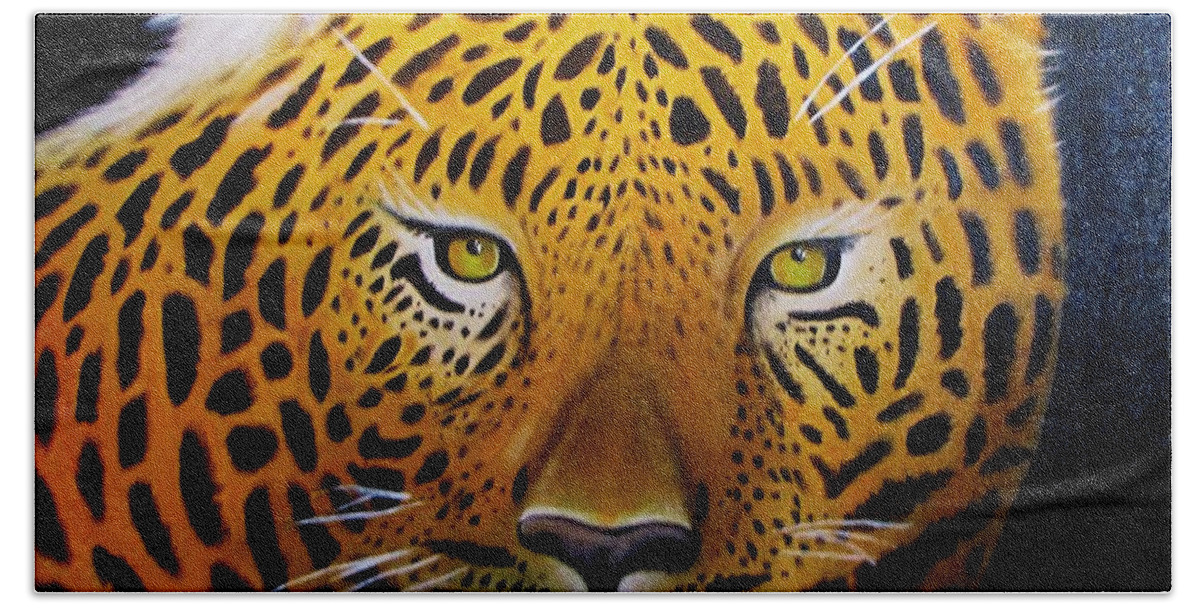 Leopard Bath Towel featuring the painting Rowdy by Gene Gregory