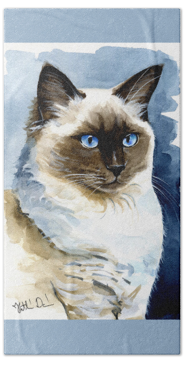 Cat Hand Towel featuring the painting Roxy - Ragdoll Cat Portrait by Dora Hathazi Mendes