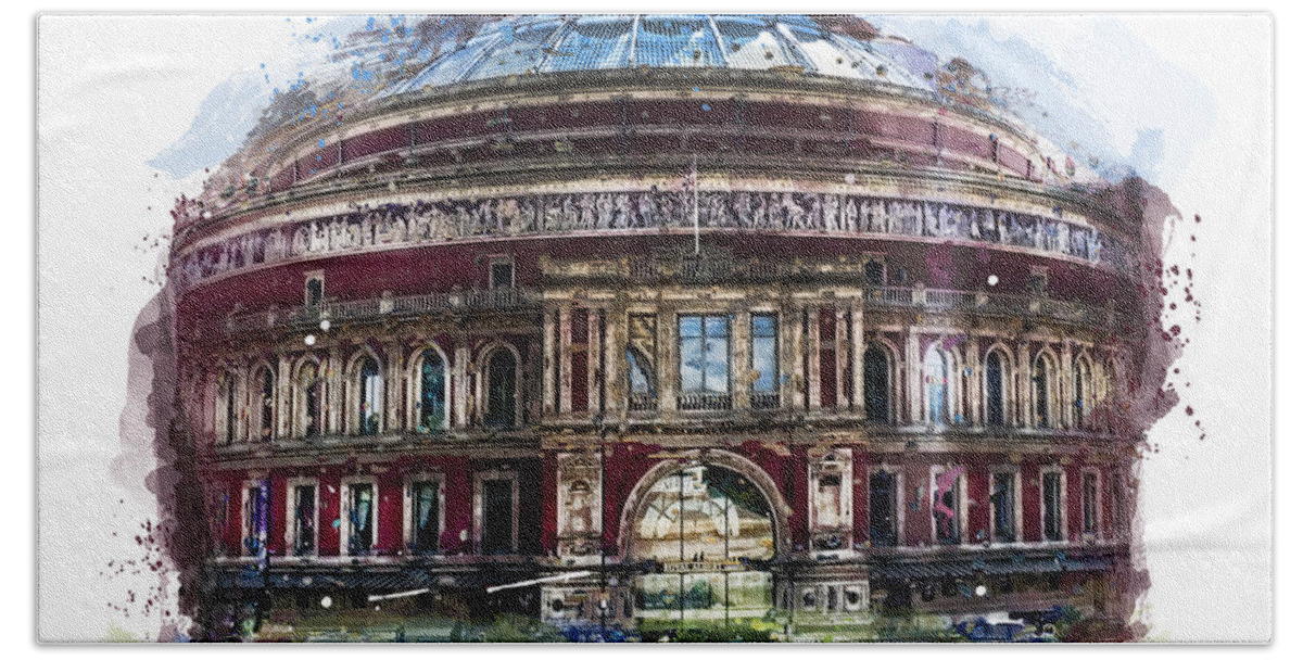Royal Albert Hall Bath Towel featuring the painting Royal Albert Hall - London by Justyna Jaszke JBJart