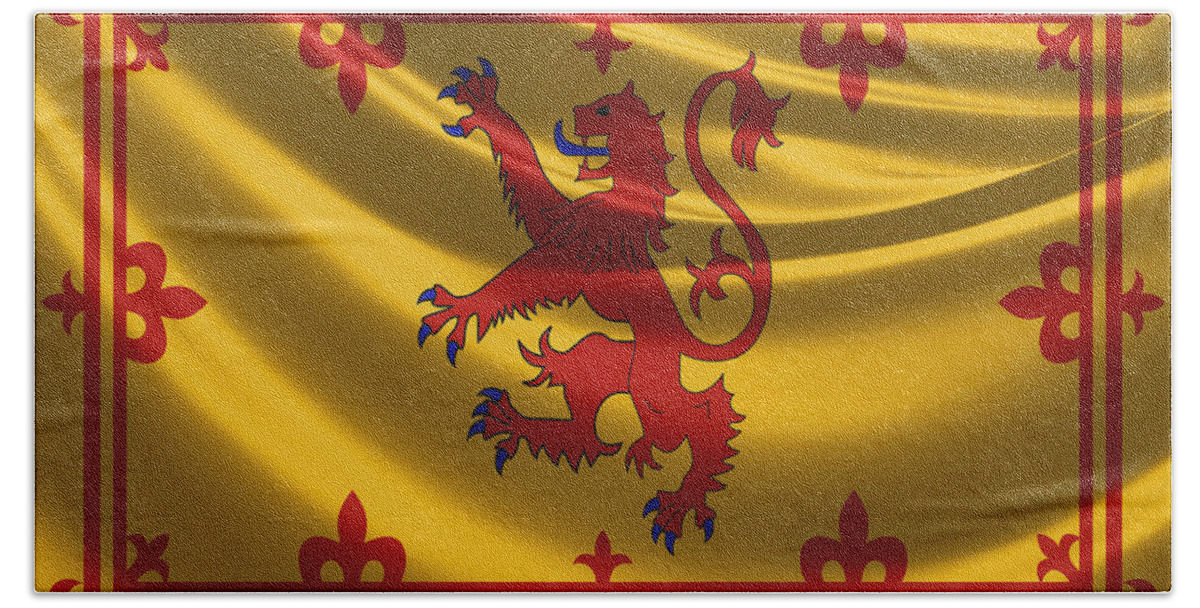 'royal Collection' By Serge Averbukh Bath Towel featuring the digital art Royal Banner of the Royal Arms of Scotland by Serge Averbukh