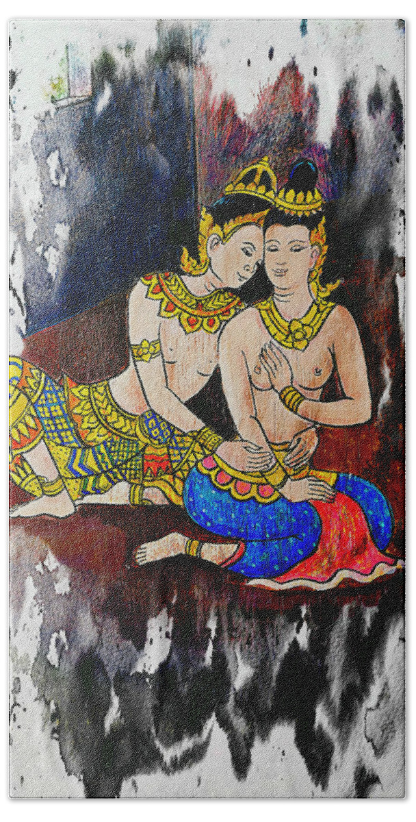 Love Hand Towel featuring the painting Royal Lovers Of Siam by Ian Gledhill