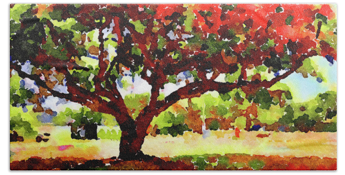 Poinciana Bath Towel featuring the painting Royal Red by Angela Treat Lyon