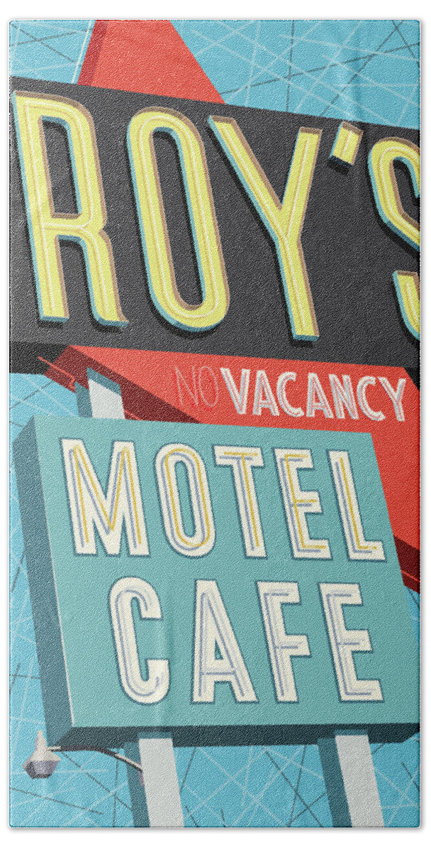 Pop Art Hand Towel featuring the digital art Roy's Motel Cafe Pop Art by Jim Zahniser