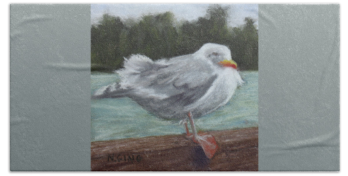Seagulls Hand Towel featuring the painting Ruffled Feathers by Nancy Ging