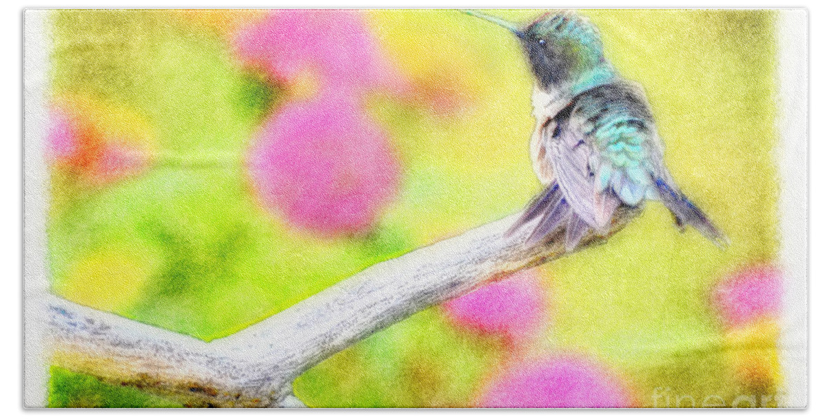 Nature Bath Towel featuring the photograph Ruffled Hummingbird - Digital Paint 3 by Debbie Portwood