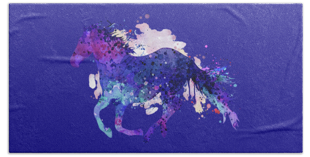 Horse Bath Towel featuring the painting Running Horse Watercolor Silhouette by Marian Voicu