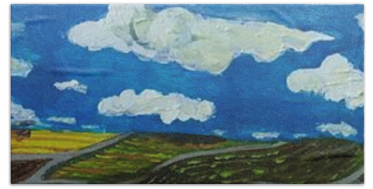 Clouds Bath Towel featuring the painting Rural View by Jame hayes