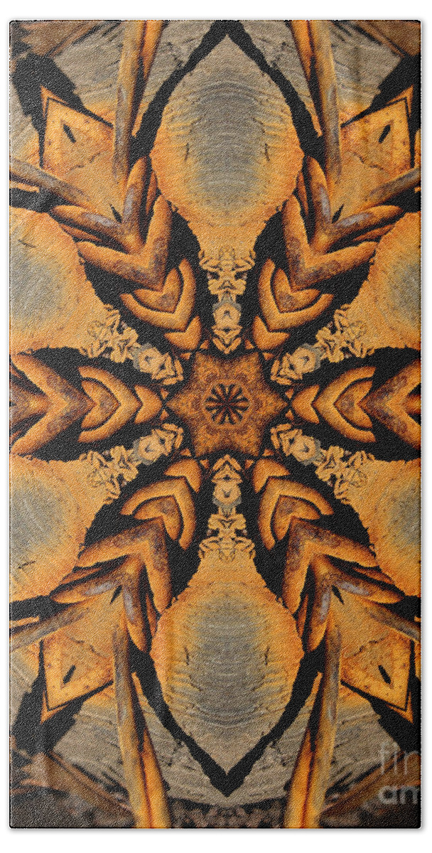 Mandala Bath Towel featuring the digital art Rustic Barbed Flower Star Mandala by Wernher Krutein