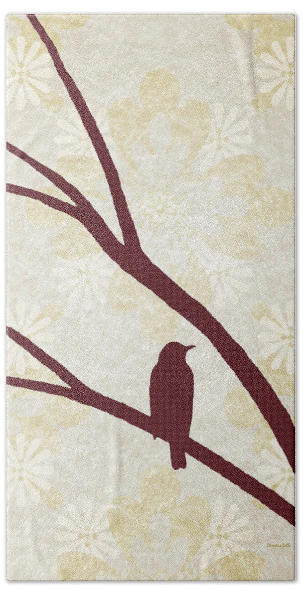Birds Bath Towel featuring the mixed media Burgundy Bird Silhouette by Christina Rollo