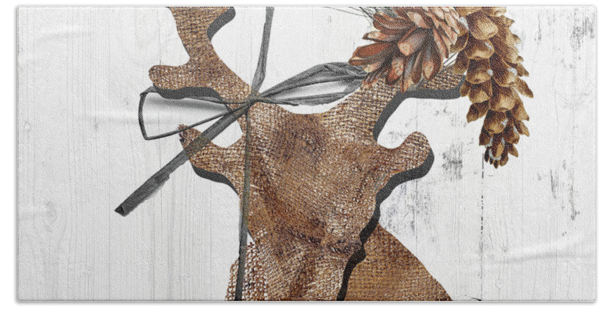 Deer Bath Towel featuring the painting Rustic Winter Deer by Mindy Sommers