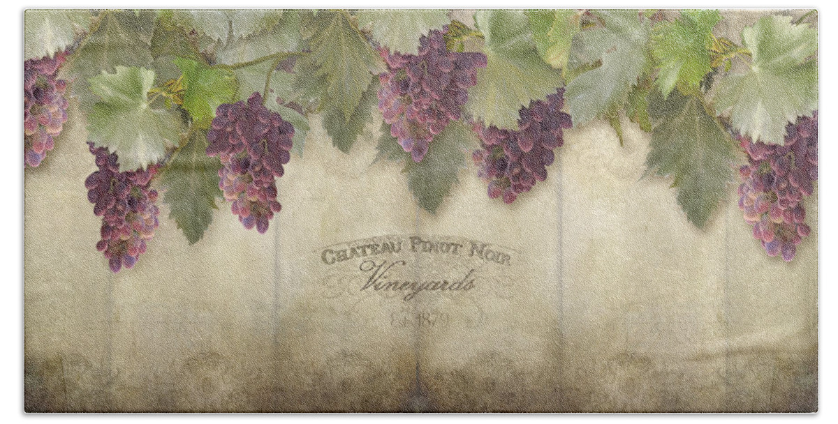 Pinot Noir Grapes Hand Towel featuring the painting Rustic Vineyard - Pinot Noir Grapes by Audrey Jeanne Roberts