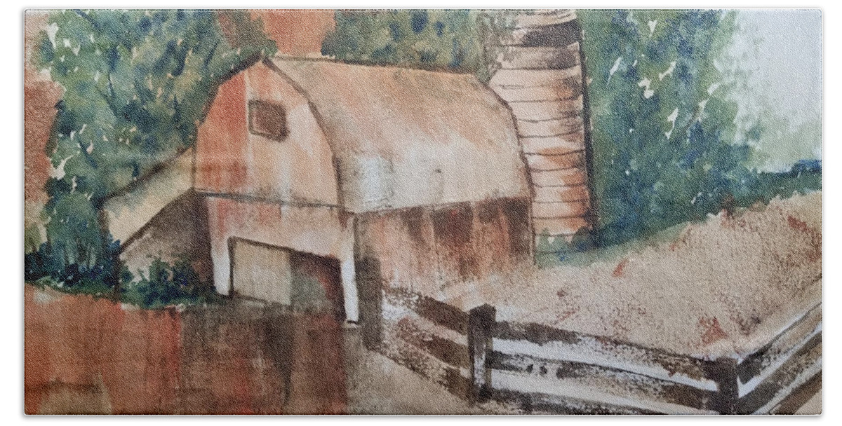 Barn Hand Towel featuring the painting Rusty Barn by Elise Boam
