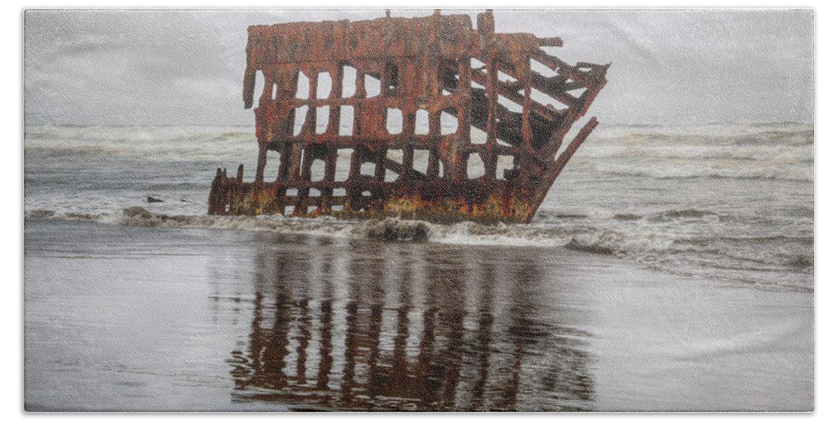 Peter Iredale Shipwreck Hand Towel featuring the photograph Rusty Reflections by Kristina Rinell