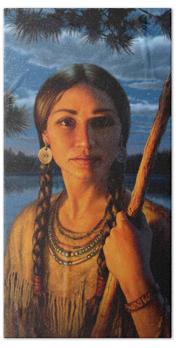 Sacagawea Hand Towel featuring the digital art Sacagawea by Mark Fredrickson