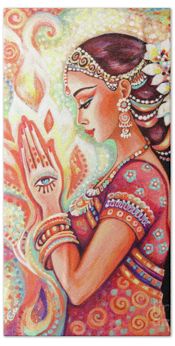 Indian Dancer Hand Towel featuring the painting Sacred Pray by Eva Campbell
