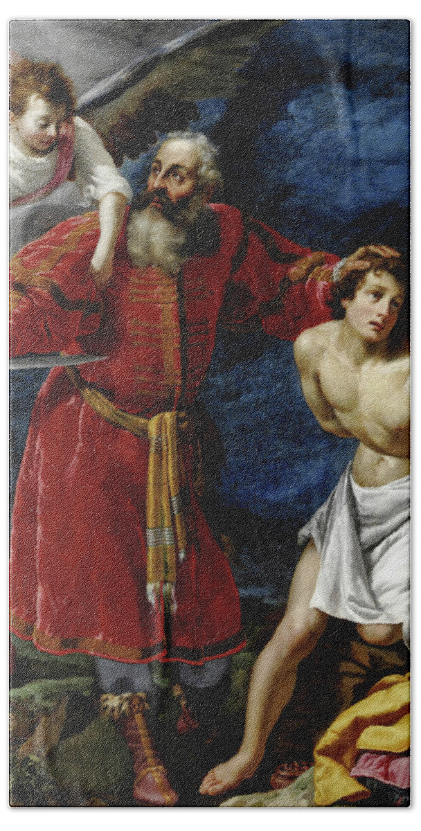 Matteo Rosselli Bath Towel featuring the painting Sacrifice of Isaac by Matteo Rosselli