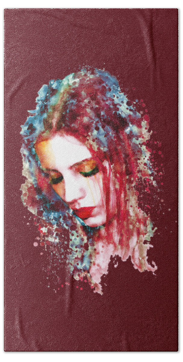 Girl Bath Towel featuring the painting Sad Woman by Marian Voicu