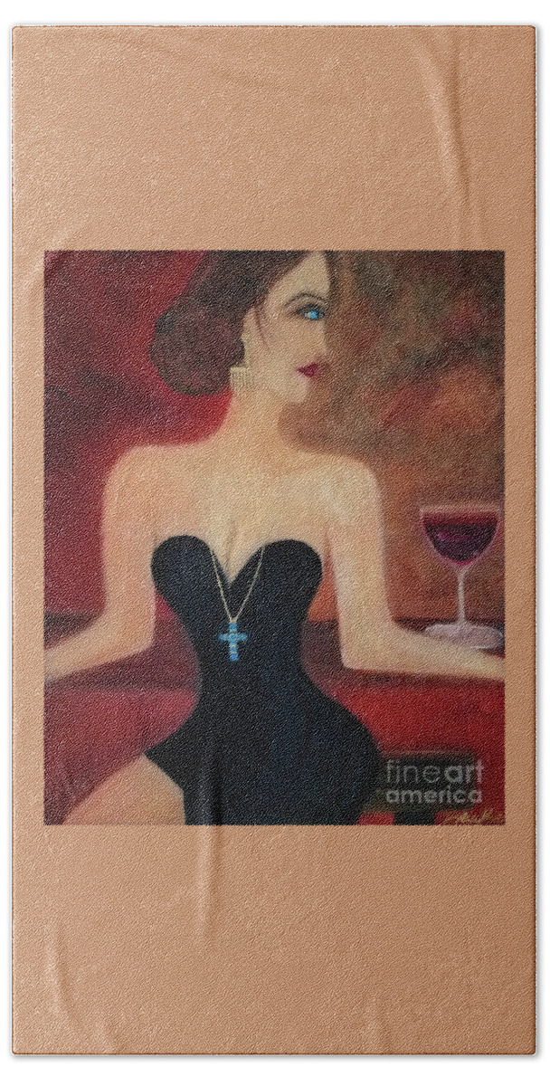 Wine Hand Towel featuring the painting Sadie's Last Syrah by Artist Linda Marie